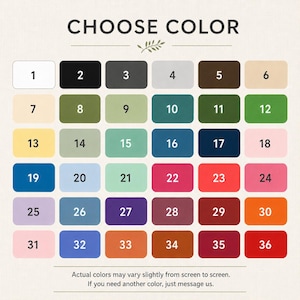 May include: A color chart featuring thirty-six numbered rectangular swatches in various shades including white, black, gray, brown, beige, green, blue, pink, yellow, purple, orange, and red. The text CHOOSE COLOR is at the top with a leaf icon.