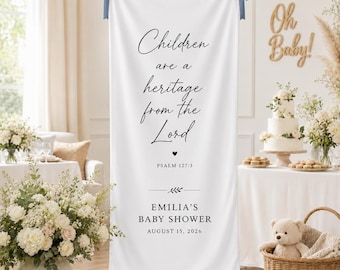 Personalized Baby Shower Bible Verse Banner, Psalm 127:3 Welcome Sign, Christian Baby Shower Backdrop, Custom Name Decor