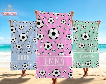 Personalized Soccer Beach Towel,Custom Name Soccer Towel,Girls' Soccer Beach Towel,Soccer Player Towel,Beach Party Gifts for Soccer Players