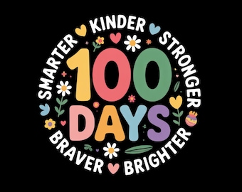 100 Days Smarter Png, 100 Days of School Png, 100 Days Brighter Png, 100 Days Smarter png, Teacher Png, Student Png, School png for Girls