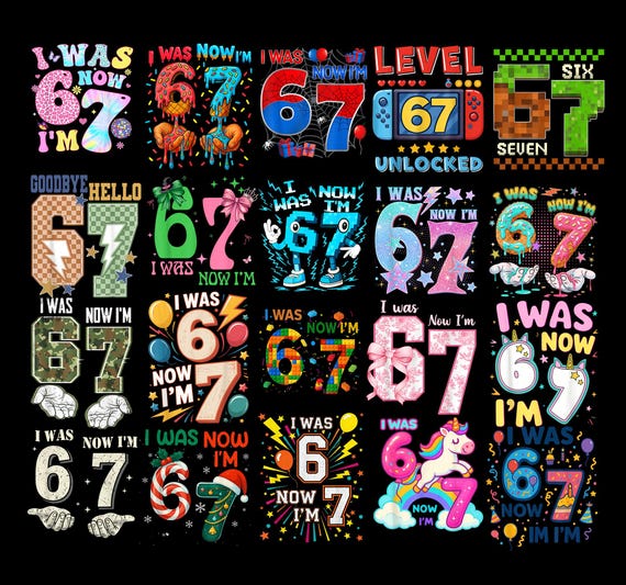 I Was 6 Now I'm 7 Birthday Printable Bundle PNG, Funny 7th B-day Gift for Boy Girl, Viral 67 Meme Birthday PNG, Seventh Birthday Kids PNG
