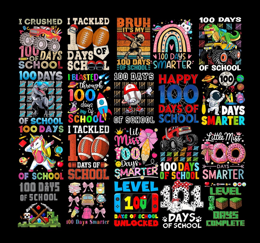 100 Days of School PNG Bundle, Boys Girls Kds Student 100th Day Shirt ...