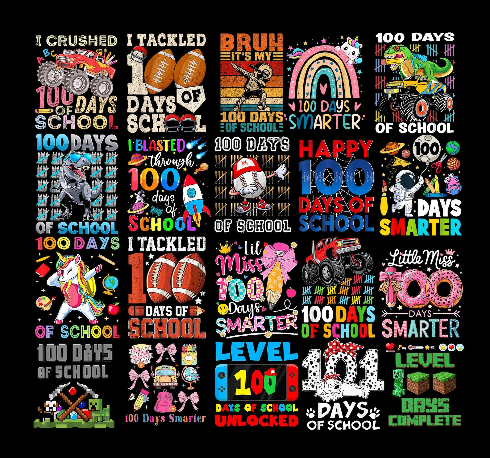 100 Days of School PNG Bundle, Boys Girls Kds Student 100th Day Shirt ...