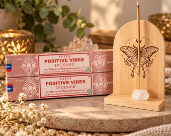 Set de regalo de incienso Satya Positive Vibes / Soporte de madera con cuarzo transparente (15 g x 2)