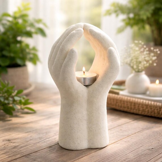Praying Hands Tealight Holder | Modern Spiritual Candle Holder | Meditation & Zen Home Decor | Mindfulness Gift