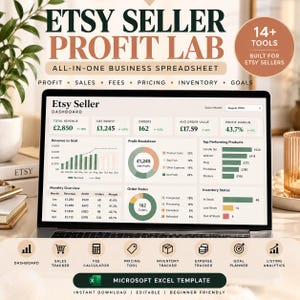 Etsy Seller Profit Lab, allt-i-ett Excel-företagssystem (digital nedladdning)