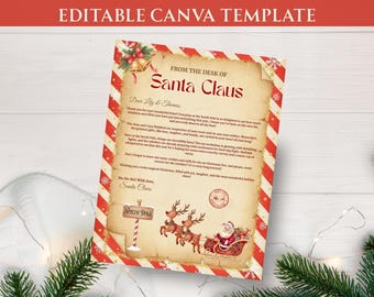 Carta de Navidad editable de Papá Noel: Plantilla de Canva, imprimible