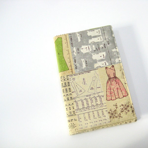 Sewing inspired journal cover, fabric cover for Large Moleskine, beige pink grey green seamstress crafting Gifts for Her under 35