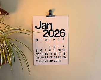 2026 Minimalist Graphic Calendar in A3, A4 or A5 | Mid-Century Modern Black & White Design Planner