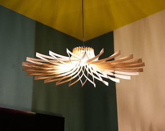 Gaston Le Chardon - Suspension bois artisanale - Luminaire fait main - Wood Pendant Light - Décoration salon
