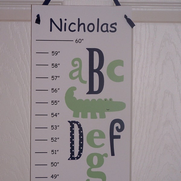 Personalized Nantucket Green ABC Alligator Canvas Growth Chart - Ribbon