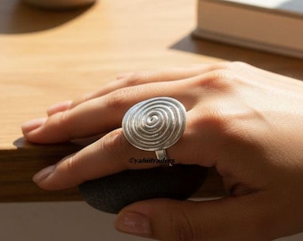 Handmade Spiral Silver Ring, Adjustable Boho Statement Jewelry