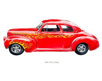 Chevrolet Coupé 19641, impresión de acuarela de un automóvil clásico, 20 x 25 cm