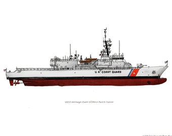 USCG Heritage-Class Offshore Patrol Cutter, Coast Guard watercolor print, 8x10"