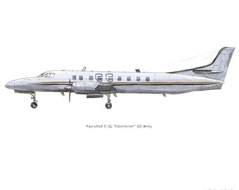 Fairchild C-26 "Metroliner" vliegtuig aquarelprint, 8" x 10"