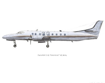 Fairchild C-26 "Metroliner" airplane watercolor print, 8"x10"