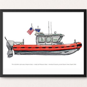 USCG 25ft Defender-Class, Coast Guard watercolor print, 8x10&quot;