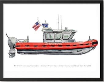 USCG 25 ft Defender-Class, aquarelprint kustwacht, 8 x 10"