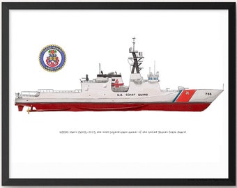 Impresión en acuarela de la Guardia Costera USCGC Munro (WMSL-755), 8x10"