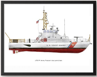 Patrullera clase Marine Protector 87' de la Guardia Costera de EE. UU., impresión en acuarela, 8 x 10 pulgadas