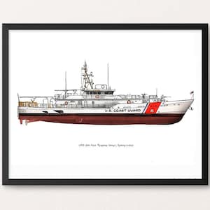 USCG 154&#39; Sentinel-class cutter, Coast Guard watercolor print, 8x10&quot;