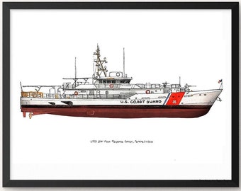 Cortador clase Sentinel de 154 pies de la Guardia Costera de EE. UU., impresión en acuarela de 8 x 10 pulgadas