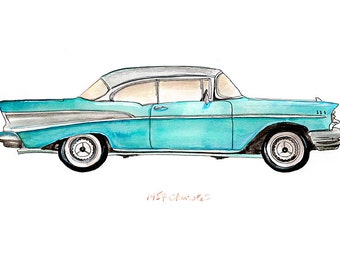 Pea Green Fiat 500 1973 Classic Automobile Watercolor