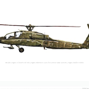 AH-64D Apache, us army aviation watercolor print, 8x10&quot;