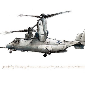 V-22 Osprey, us marine aviation watercolor print, 8x10&quot;