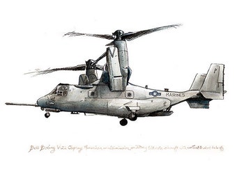 V-22 Osprey, us marine aviation watercolor print, 8x10&quot;