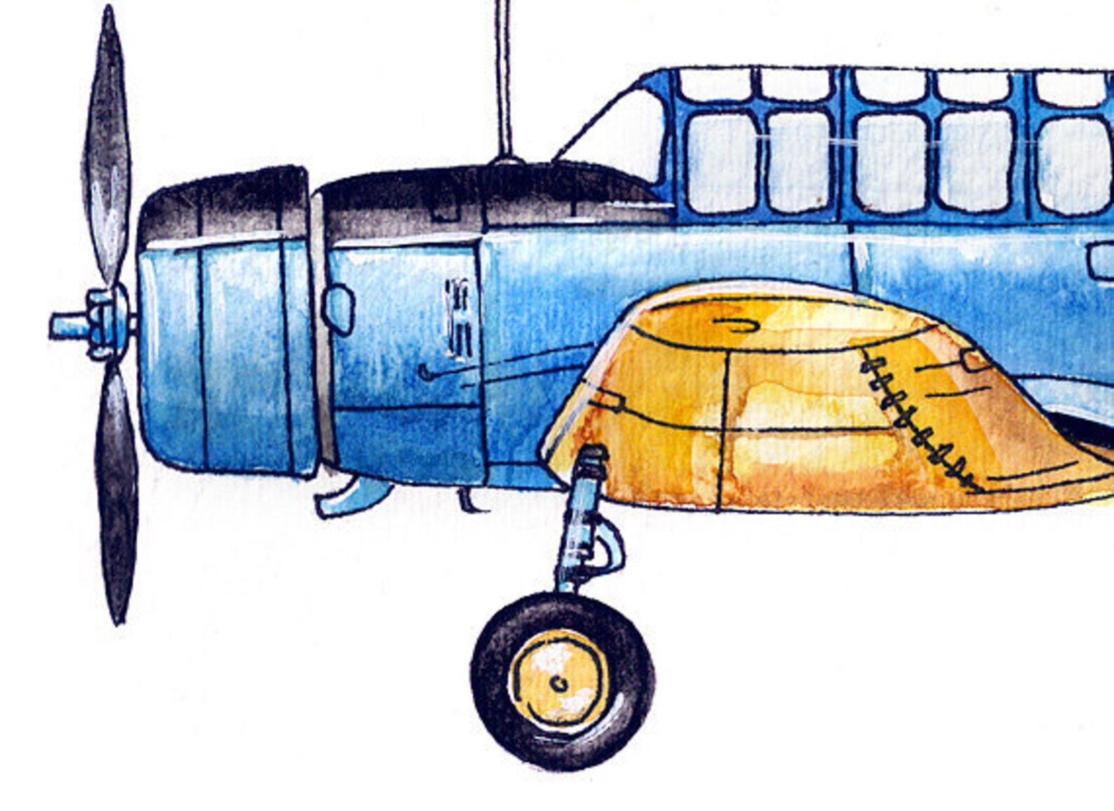 Vultee BT13 Valiant Vintage Airplane Watercolor Print Etsy