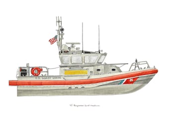 USCG 45' RBM, impresión de acuarela de la Guardia Costera, 8x10"