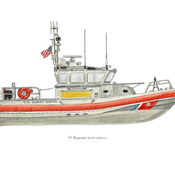 USCG 45' RBM, Coast Guard watercolor print, 8x10"