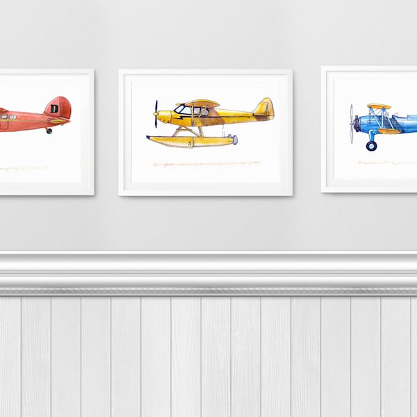 Three 8x10 Aviation or Transportation Watercolor Prints