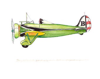 Boeing P-26 "Peashooter" VIntage Airplane watercolor print, 8"x10"