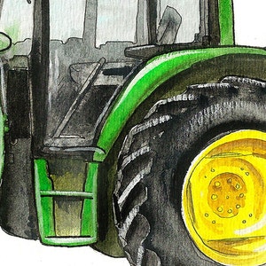 Hay Bale Green Farm Tractor watercolor print, 8x10 image 2