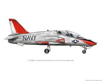 T-45 Goshawk Aircraft watercolor print, 8x10"