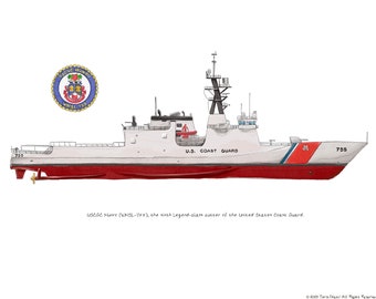 USCGC Munro (WMSL-755) Coast Guard watercolor print, 8x10"