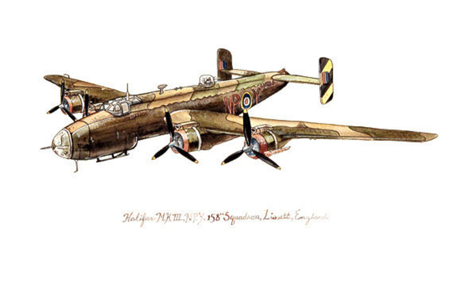 Halifax MK III Bomber vintage watercolor print 8x10 Etsy