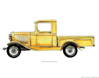 1932 Ford Model B Pickup, classic automobile watercolor print, 8x10"