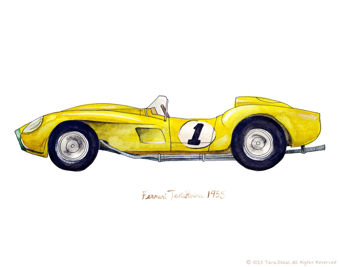 1958 Ferrari Testa Rossa, Classic Automobile Watercolor Print, 8x10" - Etsy