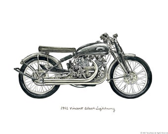 1951 VIncent Black Lightning Motorcycle, iconic vehicle watercolor print, 8x10"