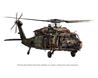 MH-60 Black Hawk, US Army Aviation watercolor print, 9x16"