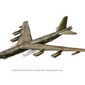 B-52 G Stratofortress Bomber airplane watercolor print, 8&quot;x10&quot;