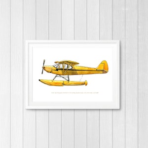 Piper Cub Floatplane / Seaplane vintage airplane watercolor print, 8x10 image 2