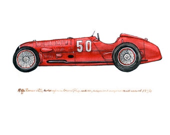 Alfa Romeo 12C, classic automobile watercolor print, 8x10"