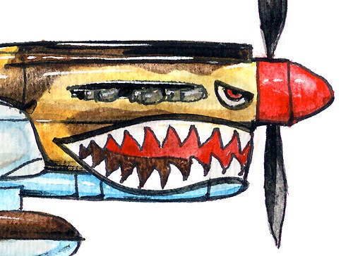 カーチス P-40「ウォーホーク」ヴィンテージ飛行機水彩画プリント、8