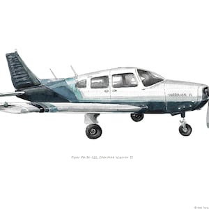 Piper PA-28-161 Cherokee Warrior II airplane watercolor print, 8x10"