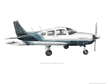 Piper PA-28-161 Cherokee Warrior II airplane watercolor print, 8x10"