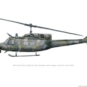 UH-1 Iroquois Huey, USAF watercolor print, 8x10"